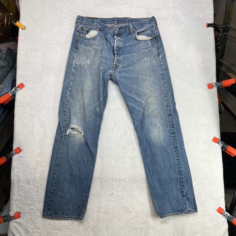 Levi's 501 Jeans Men's Blue Denim‎ Classic Straight Button Fly 35X30.5 - Flaws